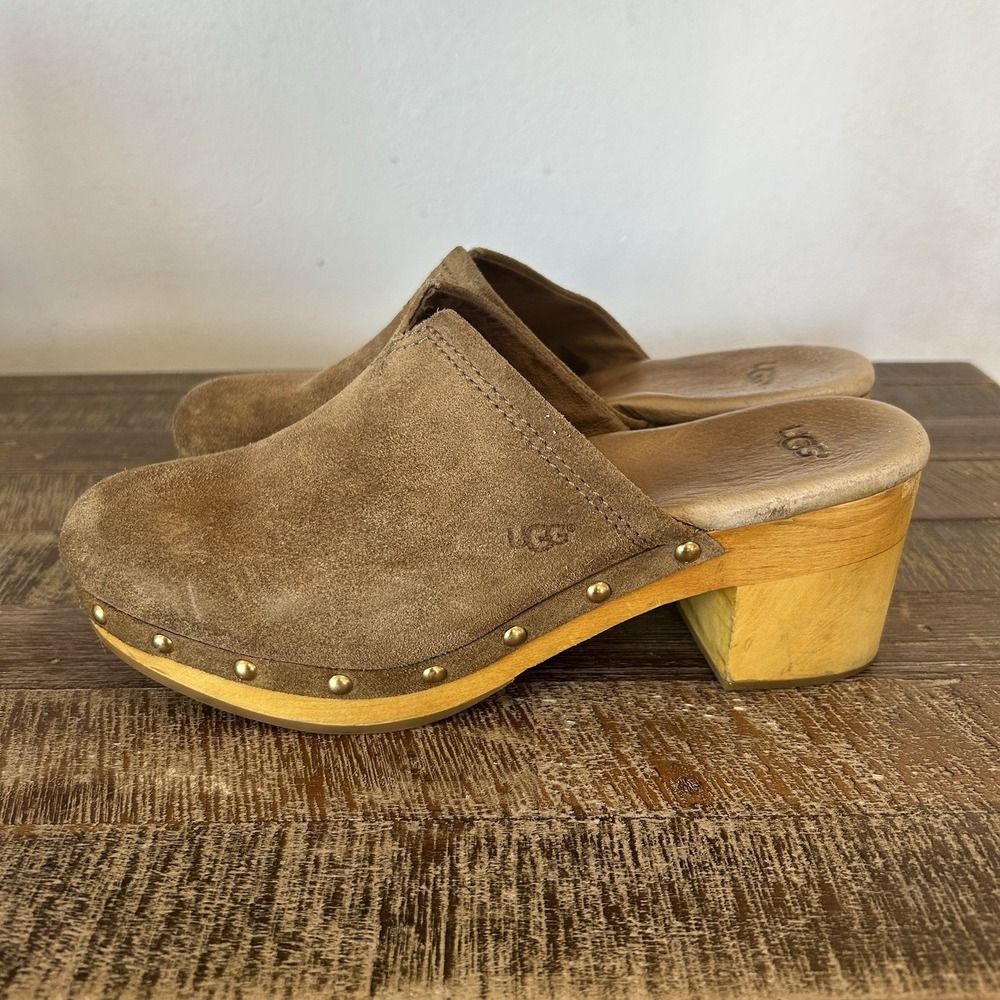 UGG Y2k Boho Abbie Clog Mule 9 Studded Indie Chunky Block Heel Slip On Chestnut